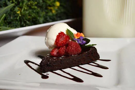 Chocolate dessert with berries