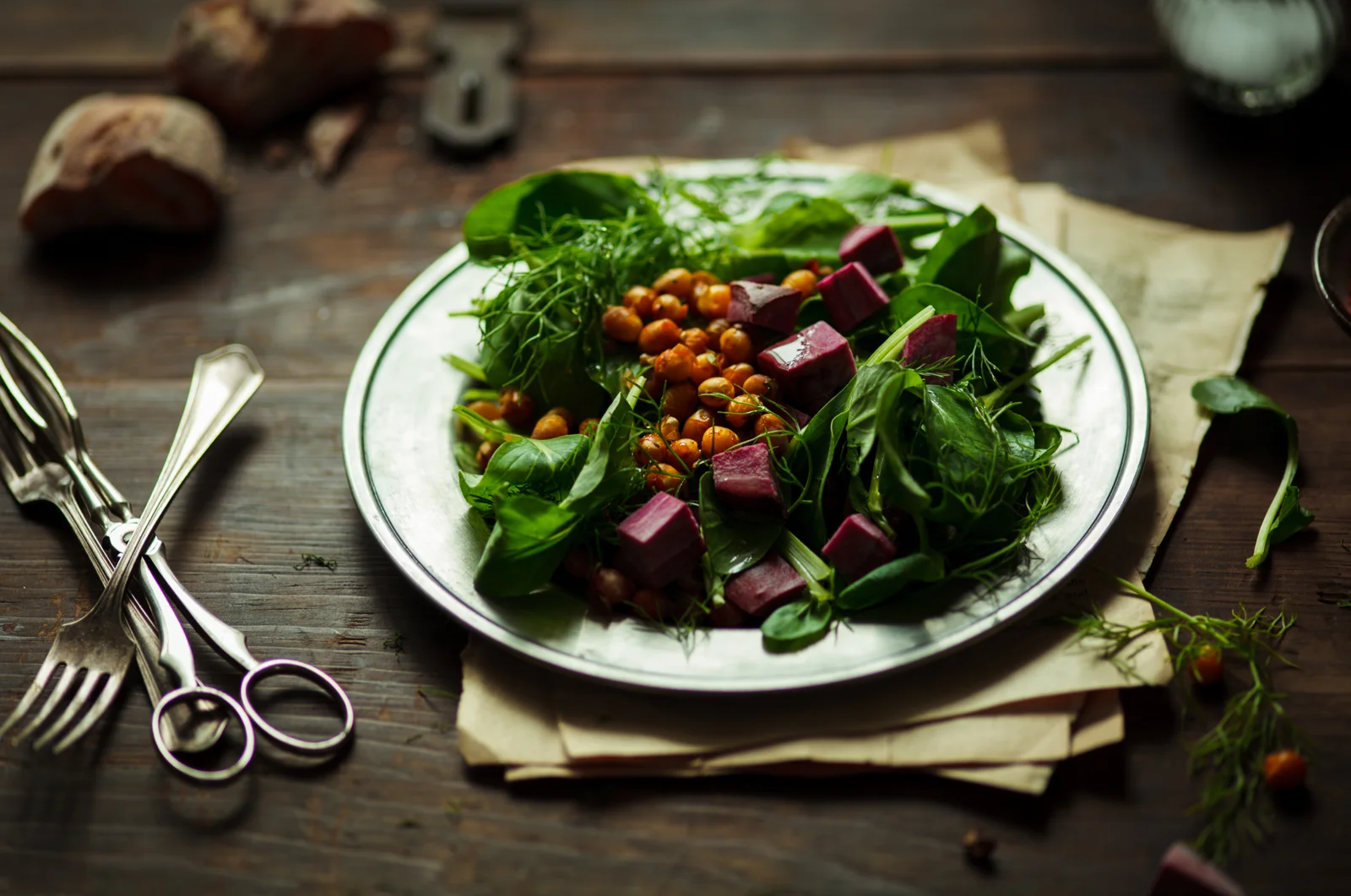 Salad on a dining table