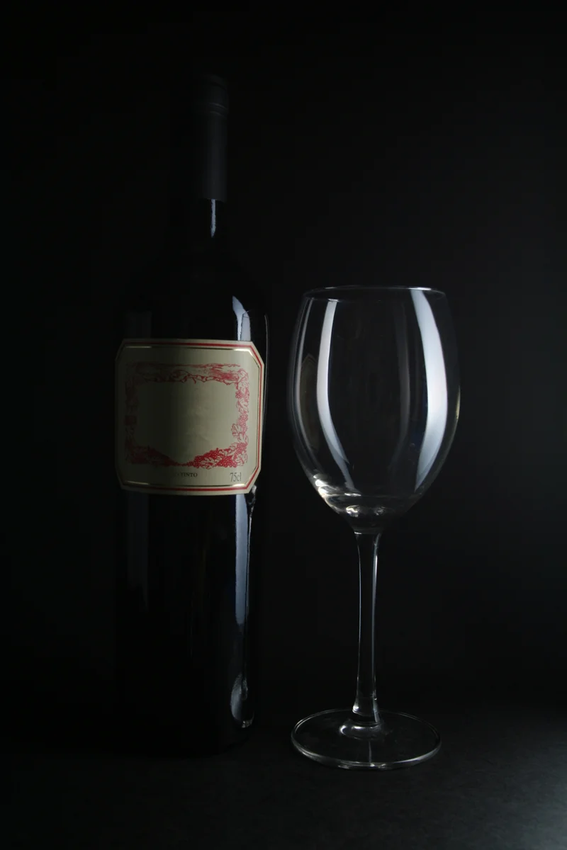 Wine bottle and glass