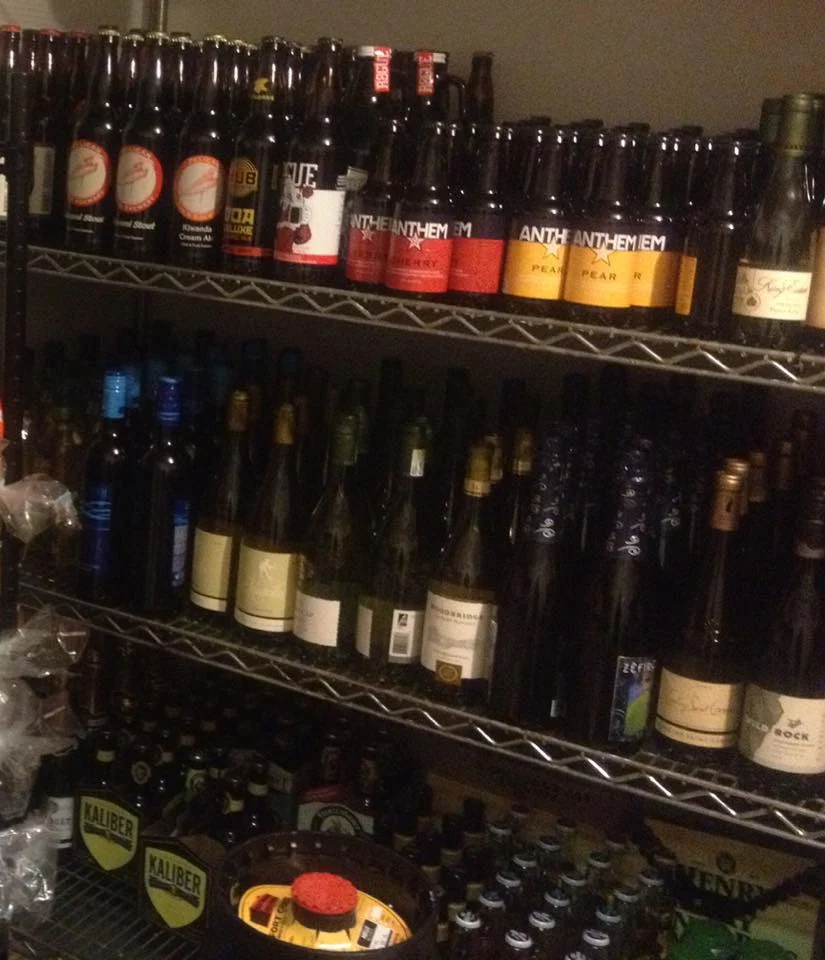 Wine bottles on shelves